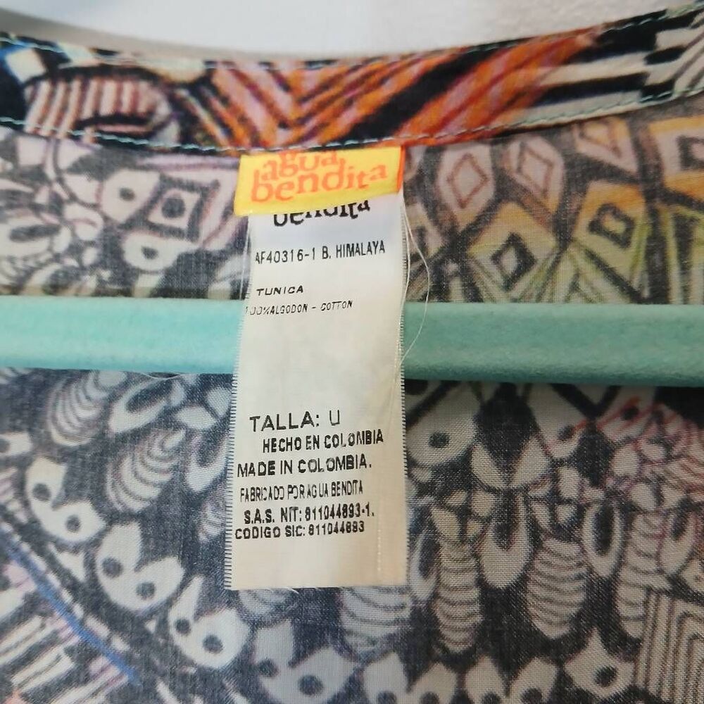 Agua bendita women xl kaftan long duster throw over boho gypsy Coastal colorful - Picture 10 of 10